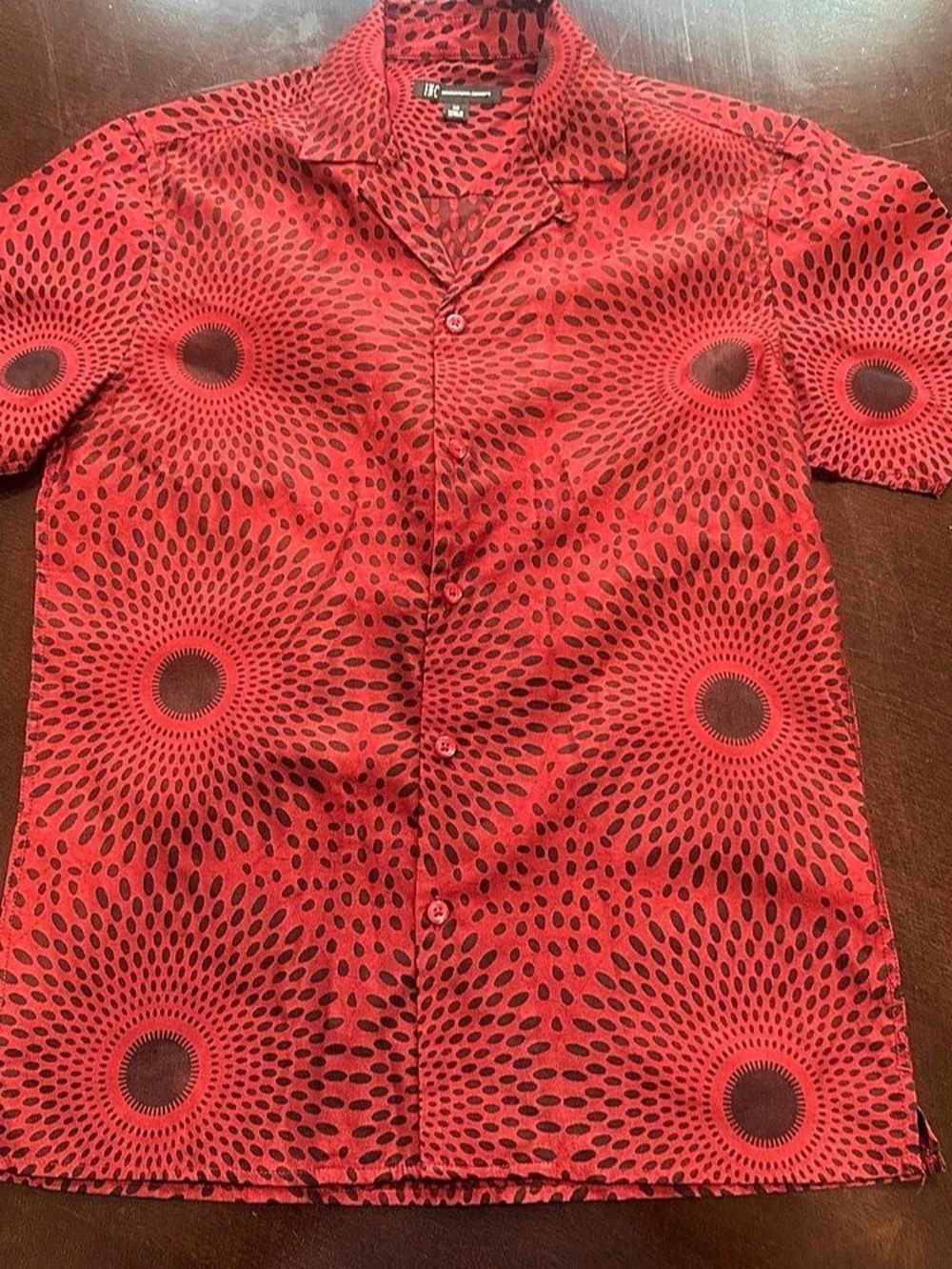 International Concepts Geometric Short Sleeve Shirt in Red & Black Size XS 0041